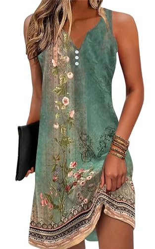 Image of ETCYY Womens Boho Floral Printed Sundresses Casual Summer Beach Dress Vacation 2024 Button V Neck Sleeveless T Shirt Dress, XX-Large, Flower1