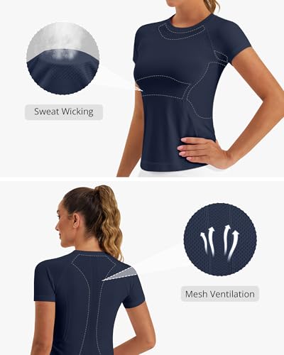 Image of Stelle Women Workout Tops Short Sleeve Seamless Athletic Shirts Yoga Gym Sports Breathable Tees