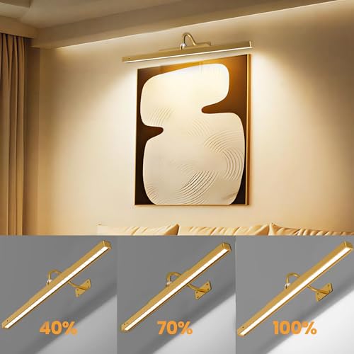 Image of 2 Pack 24 Inch Wall Lights for Pictures - Cordless Rechargeable Wall Sconces with Dimmable Remote for Above Mirror, Painting & Decor (Antque Gold)