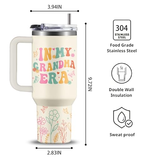 CGMIBAS In My Grandma Era Tumbler 40oz - Insulated Stainless Steel Cup with Handle & Straw - Funny Gift for New Grandma, First Time Grandmas, Cool Grammy - Christmas, Birthday Gift for Her by CGMIBAS - Image 2