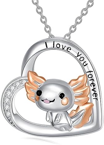 VONALA Animals Necklace Sterling Silver Highland Cow/Axolotl/Cat/Elephant/Unicorn Crystal Pendant Jewellery Birthday Gifts for Her Women Mum Animal Cow Lover Girls