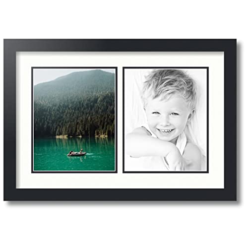 ArtToFrames Collage Photo Frame Double Mat with 2-8x10 inch Openings with Black Frame and Fabric White Top Mat