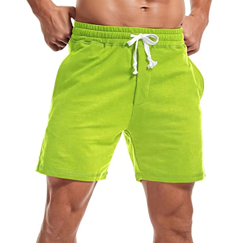 Amy Coulee Mens Sweat Shorts 5.5 Inch Workout Drawstring Cotton Casual Shorts with Pockets (M, Fluorescent Green)