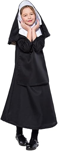 Vista 8 de Nun Costume For Kids Girl Dress Catholic Sister Robe Priest Halloween Outfit Carnival Cosplay Child Gothic Head Wrap