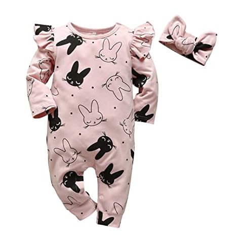 Tearfuty Baby Girl Romper Clothes Cotton Ruffle One Piece Long Sleeve Jumpsuit Pink(3-6 Months) Cover