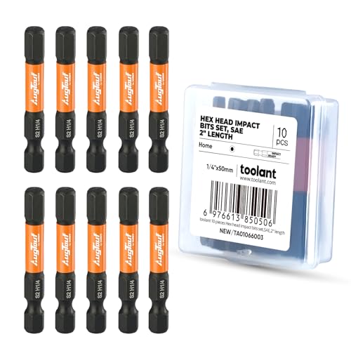 Image of toolant 1 /4 inch Impact Hex Bits Set 10pcs,1 /4 inch Hex-Shank Allen Wrench Drill Bit Set, S2 Steel, CNC Machined Tips with Magnetism, 2 inch Long with Storage Box