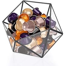 ELLDOO Black Glass Coffee Pods Holder, 15 Sided Geometric Box Coffee Pod Organizer for K Cup Espresso, Tea Bags Sugar Packets Storage Holder for Kitchen Coffee Bar Office Counter