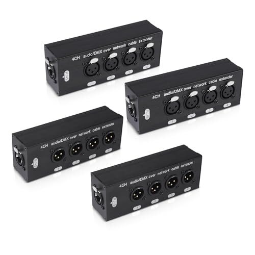 Paquete de 4 cables XLR de red múltiple de 4 canales y 3 pines, 3 pines XLR macho y hembra sobre RJ45 Ethercon Cable Multi Extensor para iluminación