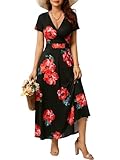 HUHOT Black and Red Floral Wrap Dresses for Seniors Women 2025 Vestidos De Verano para Mujer V Neck Spring Summer Dress Sexy Long Ladies Sundress A Line Country Concert Mother