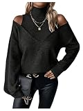 BEAUDRM Women's Cold Shoulder Sweater Sexy Turtelneck Cut Out Pullover Sweater Casual Long Sleeve High Neck 2 in 1 Tops Black Medium