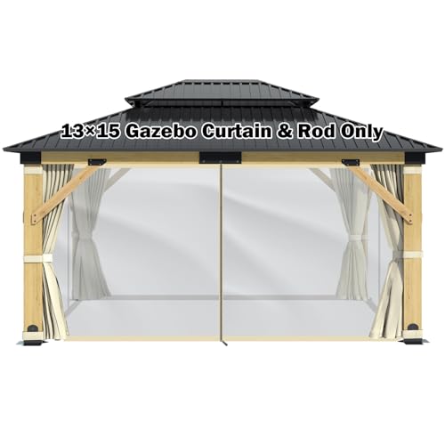 GARTOO 13' x 15' Wooden Gazebo Curtains Part & Rod -...