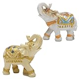 Wisifayardin Set of 2 Elephant Statues and Figurines - Lucky Wealth Elephant Gifts for Home Decor - Statue with Trunk Up - 3.9' L x 3.9' H