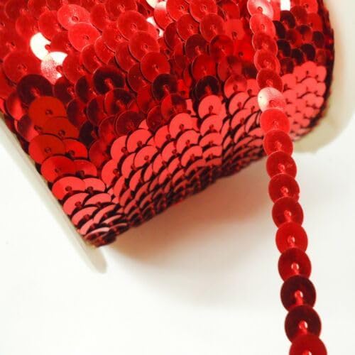 100 Yards Single Row Sequins Trim 5mm Wide for Sewing, Arts and Crafts Red Fabric