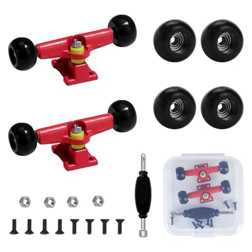 DisplayMore 19PCS Fingerboard Skateboard Bearing Wheels Tool Set, 30mm Red Trucks & Black Spherical