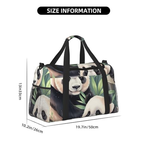 Cute Pandas Print Travel Duffle Bag - Foldable Personal Item Travel Bag for Women & Men,Carry-On Convertible Crossbody Tote Bags with Adjustable Shoulder Strap & Pockets 13x10.2x19.7 in4