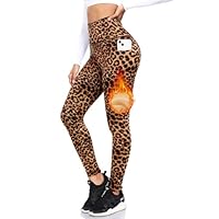 ACTINPUT Thermo Leggings Damen Gefütterte Thermoleggins High Waist Thermohose Winter Warme Sportleggins Strumpfhosen Yogahose Laufhose Sporthose mit Taschen(Leopard,S-M)