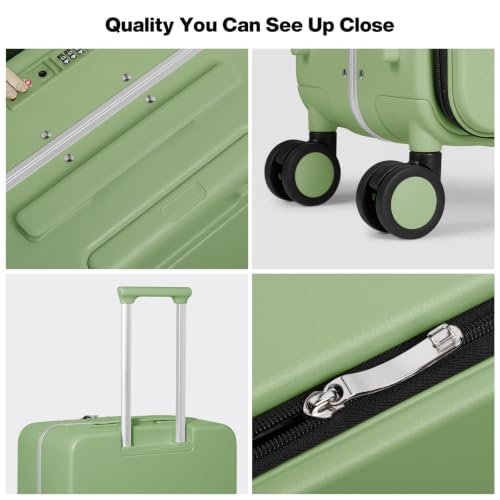 Image of mixi 24 Inch Checked Luggage PC Hard Shell Suitcase Top Opening Aluminum Frame Travel Suitcases with Wheels, Avocado Green