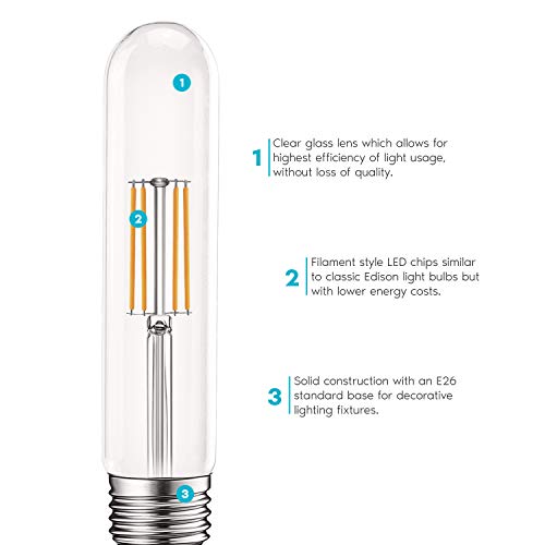 Luxrite Vintage T9 Led Tube Light Bulbs 60W Equivalent, 2700K Warm White, 550 Lumens, Dimmable Edison Tubular Light Bulbs 5W, Clear Glass, Led Filament Bulb, Ul Listed, E26 Standard Base (4 Pack) #TOP3