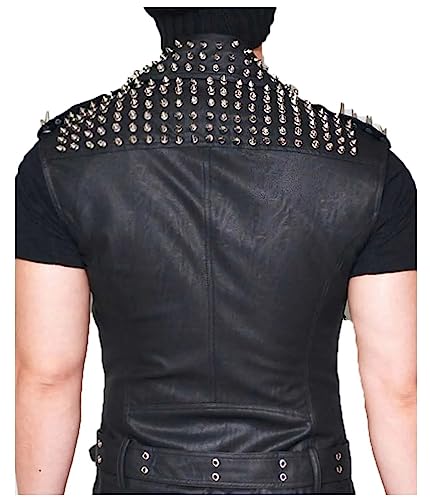 Mens Punk Rock Stud Leather Vest | Motorbike Brando Style Slimfit Leather Jacket4