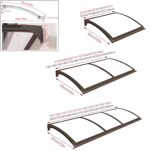 Marquesina para puerta exterior de policarbonato transparente 55x280 cm 4