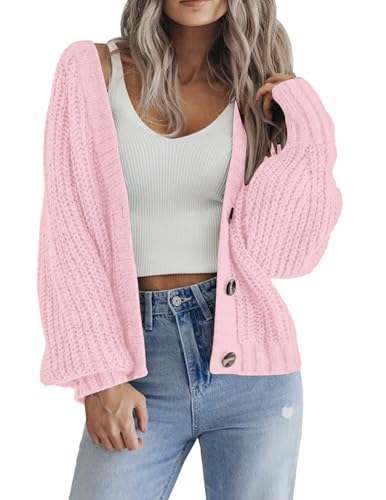 Image of Zeagoo Women's 2026 Fall Chunky Knit Cardigans Open Front Long Sleeve V Neck Button Loose Cardigan Sweaters