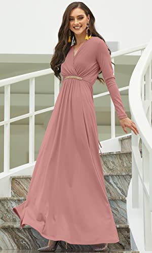 Image of KOH KOH Womens Maternity Long Sleeve V-Neck Flowy Winter Maxi Dress Gown