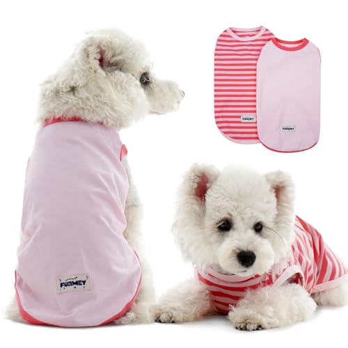 FUAMEY 2 Pack Dog T-Shirts for Small Dogs,Puppy Lightweight & Breathable Sleeveless Shirts Soft Dog Tee Pet Vest T Outfit Dogs Striped Tank Tops Pink