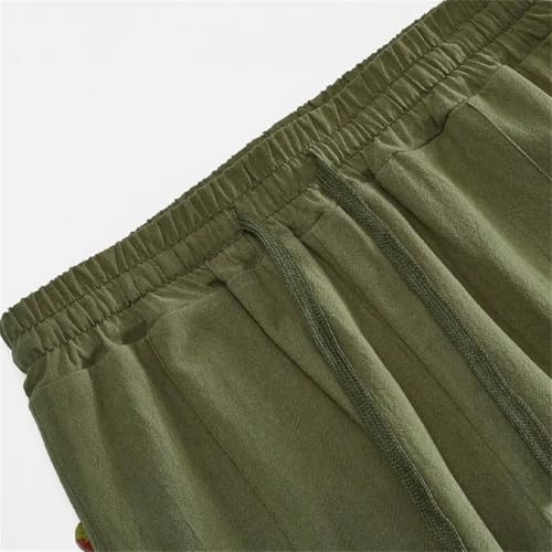 Mens Linen Casual Loose Straight Trousers Drawstring Waist Lightweight Summer Beach Pants2