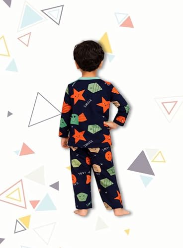 Image of 3BROS Kids Pure Cotton Night Suit Set | Boys Girls Printed Sleepwear Shirt & Pajama Clothing Combo | Soft Breathable Night Dress Outfit | Pack of 2
