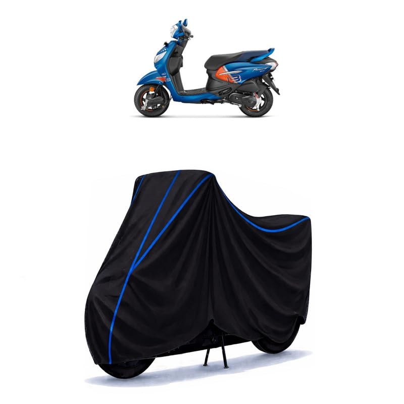Image of Scooty Cover Water Resistant for Pleasure Plus Xtec Sports | Universal Scooter & Bike Cover | Heavy Duty UV Dust, Rain & Scratch Protection Weather Indoor Outdoor | Black with Blue Piping