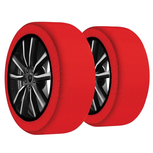 CARALL Snow Socks for Car, Red Color, Size XXL, Textile Snow Chains, Easy Assembly in 2 Minutes, Approved EN 16662-1 (Red, XXL)