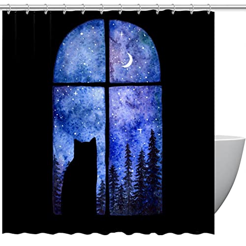 Rideaux de douche aquarelle Night Cat sans odeur pour baignoire et bac de douche 152x184 - 2