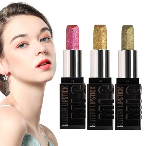 Lápiz labial brillante | Set de cosméticos de 3 piezas con brillo labial – Lápiz labial hidratante | Para mujeres y niñas ocupación, vacaciones, celebración, día de San Valentín