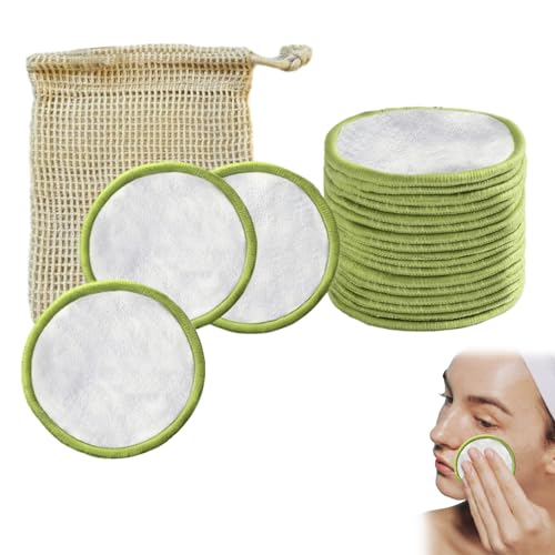 21 Pcs Bamboo Makeup Remover Pads Set, Reusable Cotton Pads with Washable Cotton Mesh Pocket, Soft Organic Face Pads, Eco-Friendly Cotton Rounds for All Skin Types, Adults, Kids