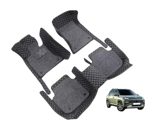Image of Auto Hub 7D Car Floor Mats Compatible with Hyundai Exter, Leatherette, 100% Waterproof & Washable, Exter Car 7D Floor Mat, Black
