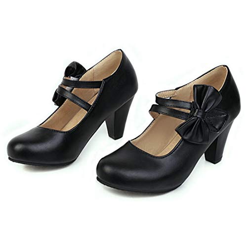VOKLIN Women's Girls Lolita Mary Jane Pumps Sweet Bow Ankle Strap Block High Heel Cosplay Oxford Dress Shoes2