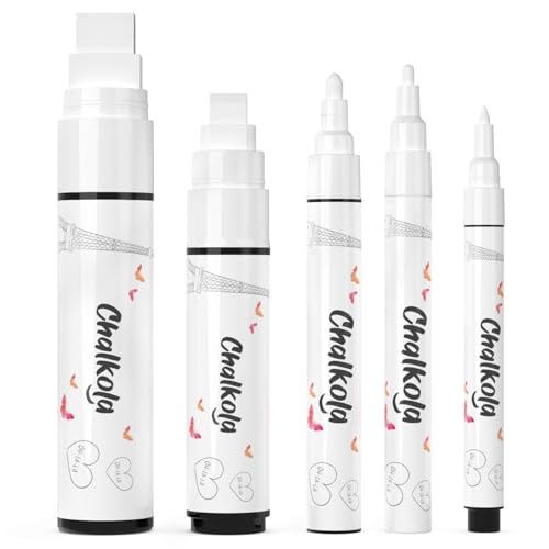White Chalkboard Chalk Markers | Variety pack of 4 - Fine & Jumbo Size Pens | Dust Free, Water-Based, Non-Toxic Wet Erase Chalk Ink Pens