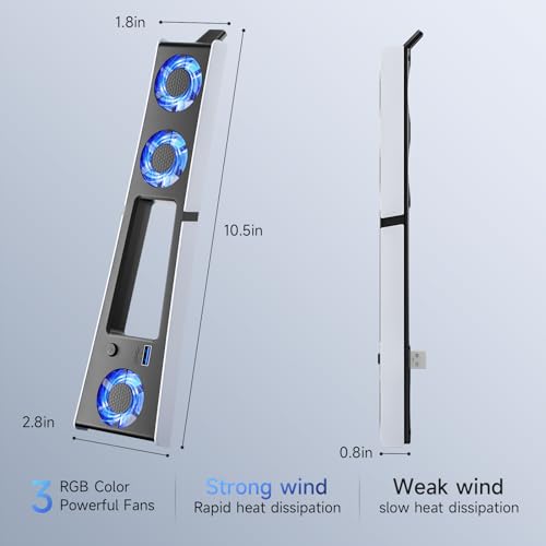 BRHE PS5 Slim Cooling Fan, 10.5 Inches, Quiet 28dB(A) Air Cooling System with 3 Fans, USB 3.0 Port, LED Light, Compatible with PS5 Slim Digital/Discs Edition by BRHE - Image 5