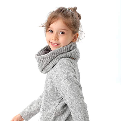 Epeius Kids Girls/Boys Winter Knitted Infinity Scarf Children Warm Soft Polar Fleece Neck Warmer,Grey,One Size #TOP1
