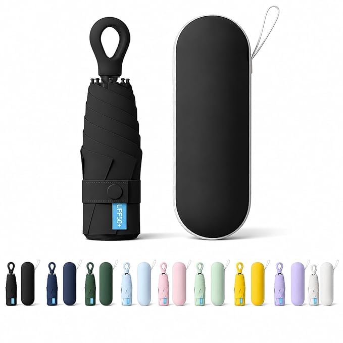 Image of Umbrella for Rain and Sun Protection UPF50+ Mini Capsule Foldable Umbrella for Women Men | 5-Fold Compact Travel Umbrella | Windproof UV Protection | Ring Buckle Anti-Loss