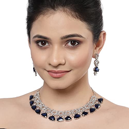 Rhodium-Plated Choker Necklace & Earrings Set