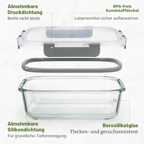 OFFASST Glasbehälter mit Deckel, 2-teilig Meal Prep Boxen & Frischhaltedosen aus Borosilikatglas… – Ansicht 6