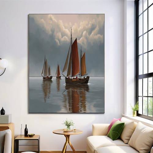 Décoration Murale Salle De Bain Voilier En Bois Grand Tableau Toile Océan GDJSMIN