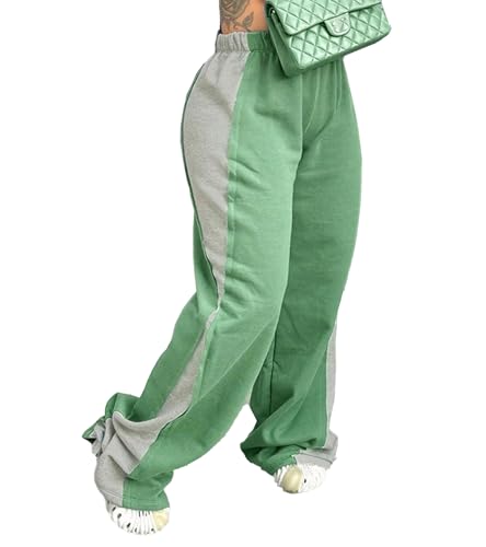 Unybwonn Womens Baggy Sweatpants Color Block High Waisted Straight Wide Leg Lounge Pants Track Elastic Y2k Jogger Trousers