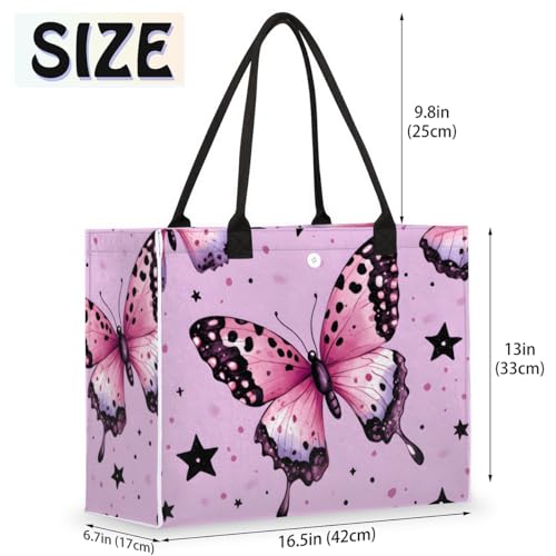 Purple Butterfly Black Star Tote Bag for Women Large Beach Bag Reusable Tote Bags for Work Travel Beach Shopping2