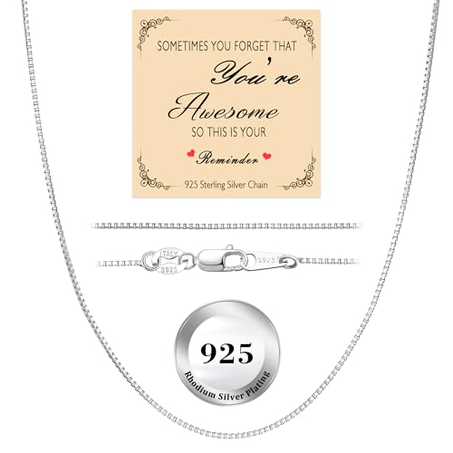Italian 1.2/1/0.8mm 925 Sterling Silver Chain for Women, Solid Box Cable Rope Station Necklace Chains, Nickel-Free & Hypoallergenic, Thin & Dainty & Sturdy, Perfect for Pendants & Everyday Jewelry