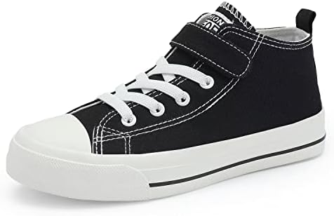 DSWED Kids Canvas Sneakers Boys Running Lightweight Breathable Shoes Girls High Top Casual Walking Shoes Toddler Black Size 9.5