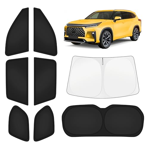 Image of KUST Car Window Shades for Toyota Grand Highlander 2024-2025 2026 Windshield Sun Shade Side Window Cover UV Block Privacy Protection Accessories for Camping Blackout Rear Back Full Set 8PCS