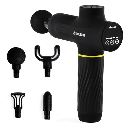 Image of Boldfit BoldGun Turbo Massage Gun for Full Body Pain Relief Heavy Duty Deep Tissue Massager with 4 Pro Heads 6 Speed Levels Digital Display Type-C Charging With 4000mAh Battery for Men & Women, Black