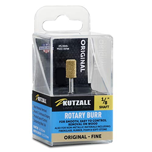 Kutzall Original Cylinder Rotary Burr, 1⁄8" Shaft, Fine - Woodworking Attachment For Dremel, Foredom, Dewalt, Milwaukee. Abrasive Tungsten Carbide, 1⁄4" (6.3Mm) Dia. X 1⁄2" (12.7Mm) Length, C-14-Eg #TOP1